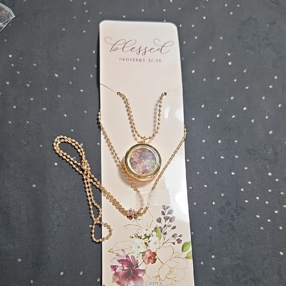 Gold Necklace with Iridescent Pendant